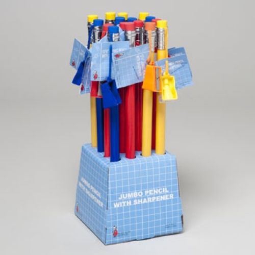 PENCIL JUMBO 12.5IN PRESHARPENED W/SHARPENER YELLOW/RED/BLUE, Case of 16