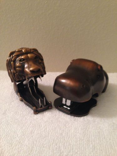 Pottery Barn Hippo Stapler &amp; Lion Staple Remover Antique Brass Finish New