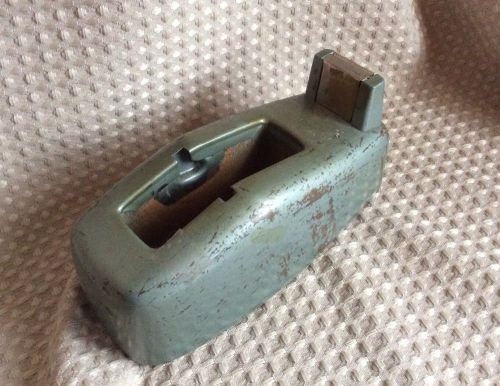 Vintage heavy weighted green metal office tape dispenser industrial mid century for sale