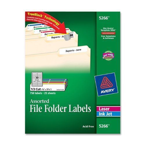 Avery filing label - 0.66&#034; width x 3.43&#034;, 0.33&#034; length - 750 / pack - (5266) for sale