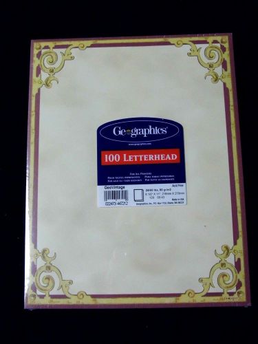 NEW Sealed Geographics GeoVintage Letterhead printer Paper 100 sheets 8.5&#034;x 11&#034;