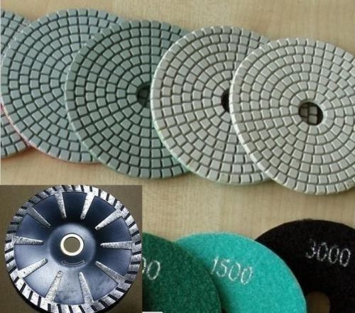 5&#034; 125mm DIAMOND POLISHING 8 PAD + 2 PCS 5&#034; Turbo Convex Blade Concrete Stone