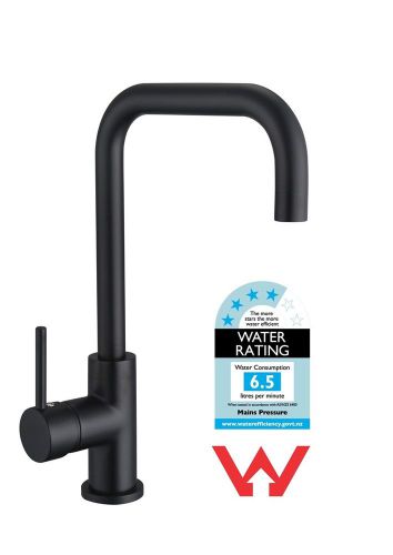 Matt Black Kitchen Mixer Swivel Tap - WELS and Watermark. Gooseneck, Traditional