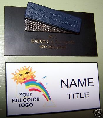 1 NAME BADGE TAG FULL COLOR LOGO 2 LINES OF IMPRINT MAGNETIC FASTENER BEVELED