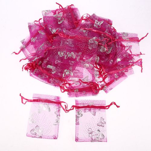 100pcs rose butterfly Gauze Organza Wedding Jewelry Bag party 7x9CM Nice