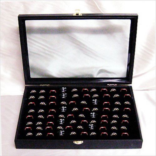 14&#034; GLASS Display Ring velvet slot Jewelry Showcase  Display Box latch open