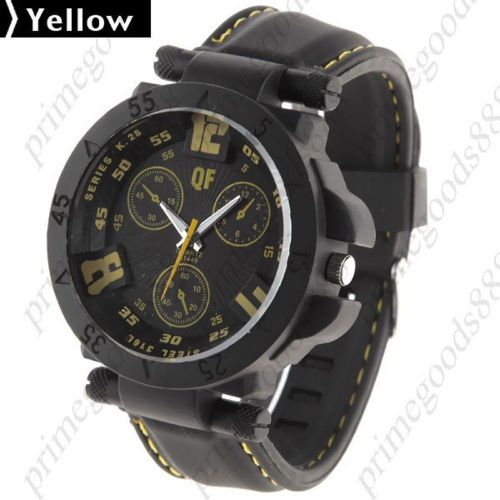 Rubber Band Quartz Wrist Sub Dials Free Shipping Yellow Men&#039;s