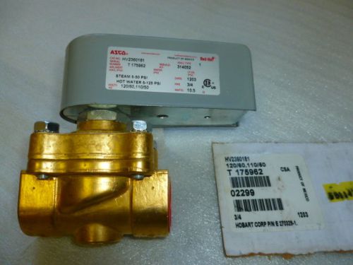 Hobart 3/4&#034; hot water valve e-270329-1, 5-125psi 120v asco hv2360181, new a504 for sale