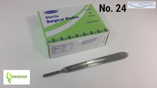 100 Surgical Scalpel Blades #24 Sterile Carbon Steel + 1 Scalpel Handle #4