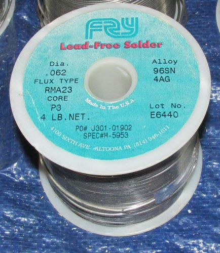 Fry solder #j301-01902  sn 96.0   ag 4.0   .062 dia.   4 lb roll for sale