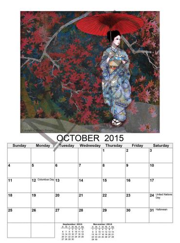 2015 artist wall calendar japanese japan manga anime geisha kimono style animal for sale