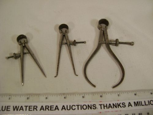 (3) Classic Vintage Machinist Compass Caliper, Starrett, Lufkin, Brown &amp; Sharpe