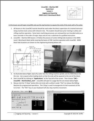 LinuxCNC on the Sherline Mill Quick-Start Software Lessons 1-4