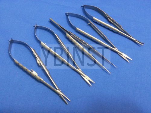 5 PCS CASTROVIEJO MICRO SURGERY SCISSORS+NEEDLE HOLDER+SUTURE TYING FORCEPS 6&#034;