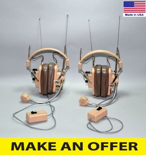 NIB SET OF 2 VINTAGE INTERCOM 2-WAY WIRELESS HEADPHONES MUSEUM MOVIE PROP USA