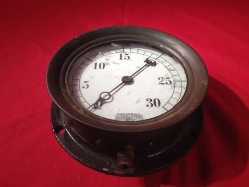 ANTIQUE BRASS 5 7/8&#034; FEDERAL WARRANTED PRESSURE GAUGE ~CHICAGO-MARSHALLTOWN~