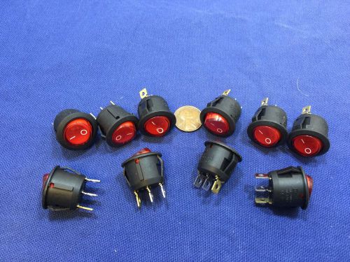 10 pcs AC 6A 250V Red Light ON OFF SPST Round Button Boat Car Rocker Switch b18