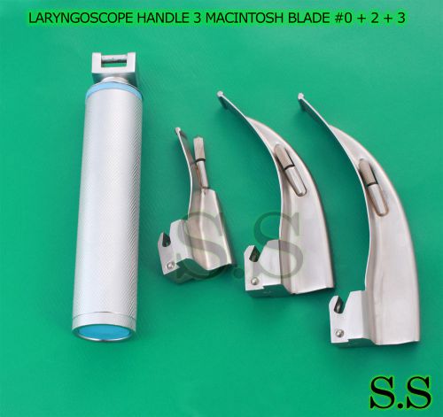 LARYNGOSCOPE MEDIUM HANDLE C + 3 MACINTOSH BLADE #0 + 2 + 3 ENT ANESTHESIA SET