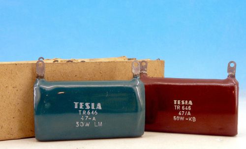 2 x Vintage CERAMIC WIRE WOUND TESLA TR646 47ohm 50W / NOS RESISTOR