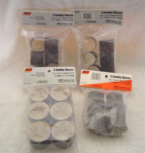 Lot of 4 packages of arco sanding sleeves, aluminum oxide, new 1.5&#034; &amp; 2&#034; for sale