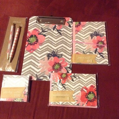 Target Dollar Spot Pink Tan Flower Stationary Lot Journal Sticky Note Pens Cards