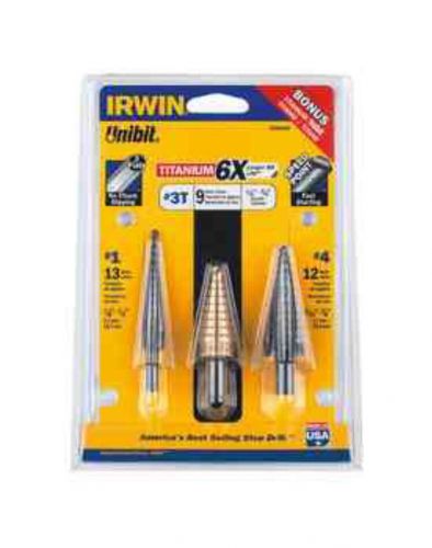 Irwin Brand Unibit 3 Piece Step Titanium Drill Set 15504SM #1 #3T #4 NEW  ($104)