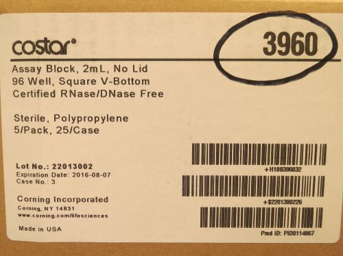 Case/25 Corning Costar 2mL Assay Block 96 Well V-Bottom # 3960