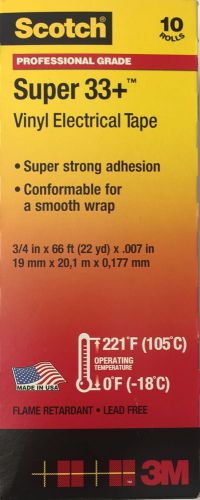 **10 ROLLS** 3M SCOTCH SUPER 33+ PROF. GRADE ELECTRICAL TAPE 3/4&#034; 66&#039; BLACK