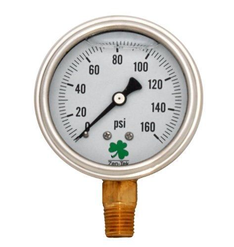 Zenport lpg160 zen-tek glycerin liquid filled pressure gauge, 160 psi, box of 10 for sale