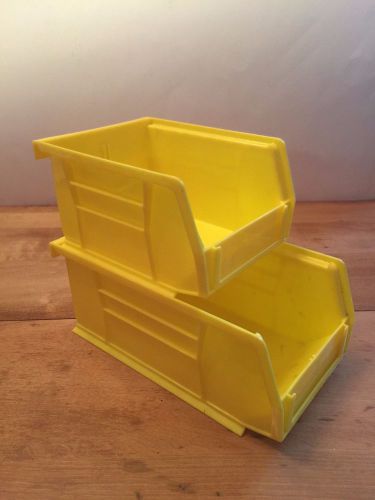 Lot of 2 AKRO-MILS Yellow Hang/Stack Bin, 7-3/8 x 4-1/8 x 3 &amp; 7-3/8 x 4-1/8 x 3