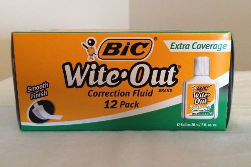 Bic Wite Out Correction Fluid Extra Coverage Smooth Finish 12 Pack New Unopened