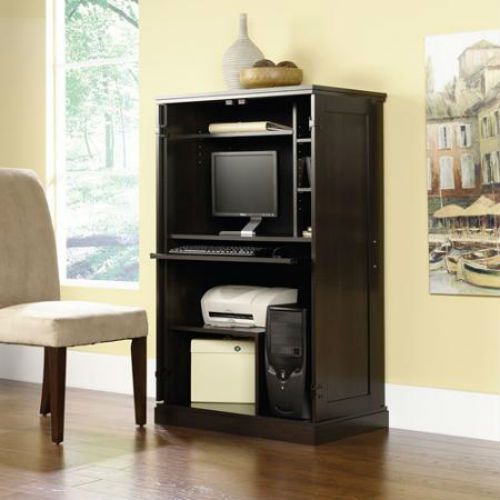 Attractive Computer Armoire-Ebony Ash or Cinnamon Cherry-Panel Doors-CPU Storage