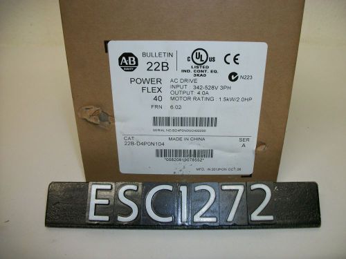 New allen bradley 22b-d4p0n104 2 hp power flex 40 vfd (esc1272) for sale