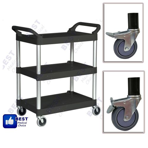 Commercial black three shelf utility cart / bus cart kitchen hotel janitorial for sale