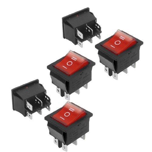 5 Pcs DPDT Red Neon Light On/Off/On Rocker Switch AC 250V/15A 125V/20A