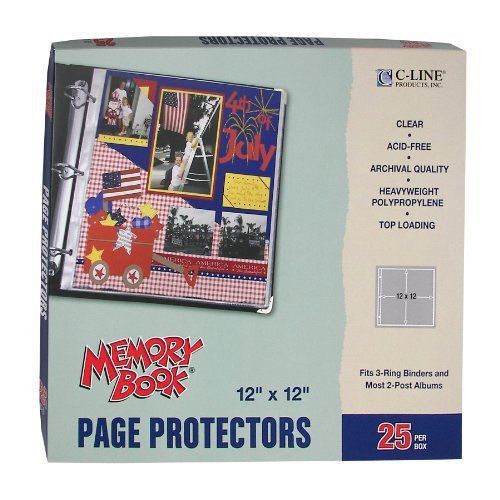 C-Line Memory Book 12 x 12 Inch Scrapbook Page Protectors, Clear Poly, Top Load,