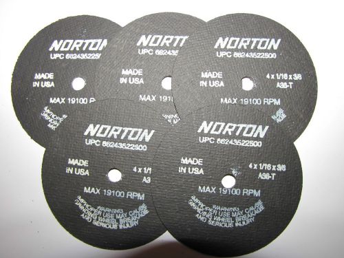 5 NORTON TYPE 1 CUT-OFF DISC/WHEELS ~ 4&#034; X 1/16&#034; X 3/8&#034; ~ MAX RPM 19100