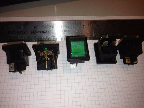 Waterproof rocker switch, black/green, 5 pcs, 20 amp - 125 vac, 16 amp - 250 vac for sale