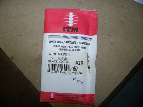 ITM Drill Bit Wire Gauge 135 Degree Split Point Black Oxide # 29 6 ea. New