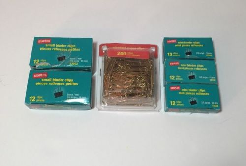 Staples MIXED LOT BINDER CLIPS +  PAPER CLIPS MULTI SIZES Black Gold Silver NEW