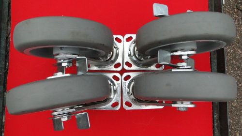 Lot of 4 Hamilton 8&#034; x 2&#034; Heavy Duty Casters Polyurethane Wheels Foot Brake **