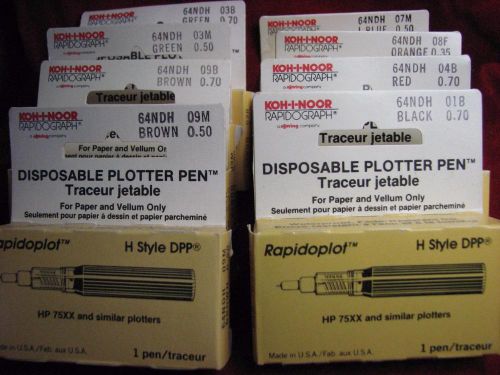 (8) Koh-I-Noor 64NDH Plotter Pens H Style  Black Green Red Brown Orange Lot S