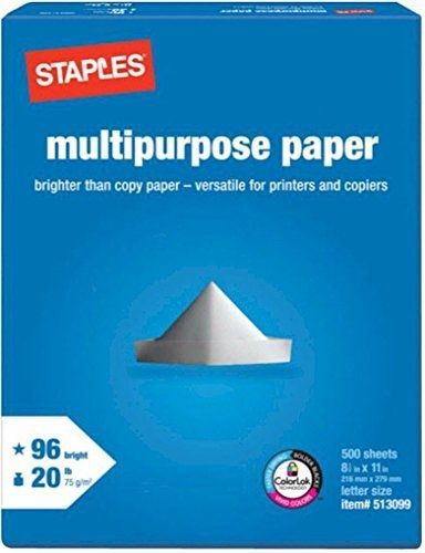 Staples Multipurpose Copy Fax Laser Inkjet Printer Paper, 8 1/2 Inch x 11 Letter