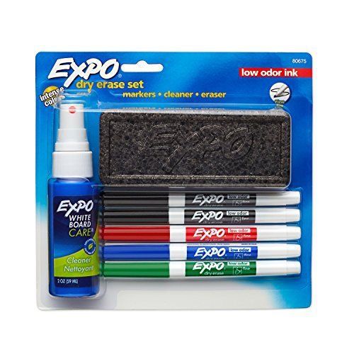 Low-Odor Dry Erase Set Assorted Colors Markers Fine Point 7-Piece and Cleaner!!!