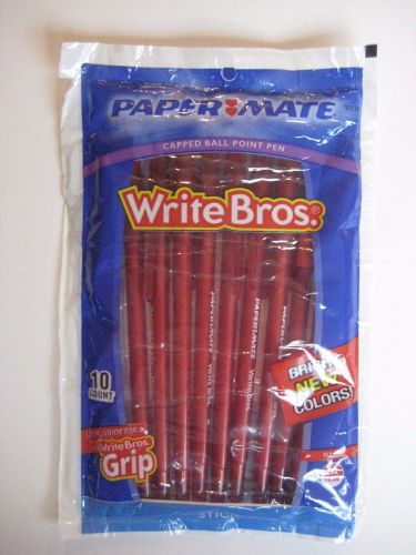 BRAND NEW SEALED 10 RED Paper Mate Write Bros. Ball Point Pens 1.0 mm Medium