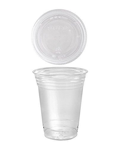 A World Of Deals Plastic Clear Cup Set with Flat Lids, 100 Sets, 16 oz.