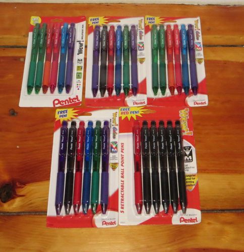 Pentel Wow! Ballpoint Pens, Medium Tip, Assorted Ink Colors, 5 packs / 30 pens