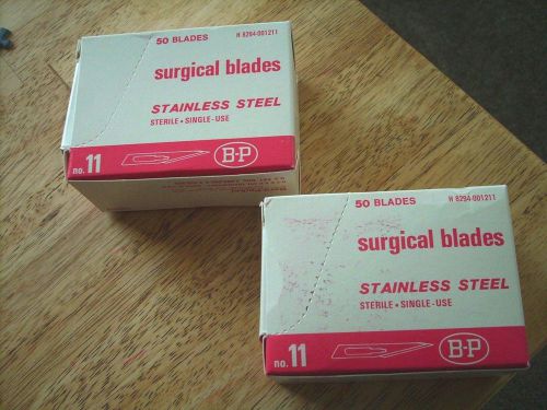 2 Boxes No. 11 Surgical Blades Stainless B-P 50 blades per box NIP