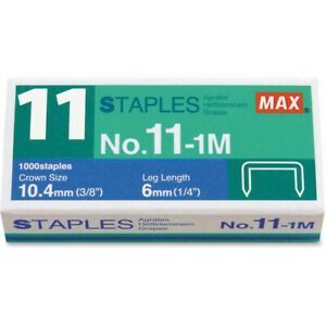 MAX No. 11-1M Staples - 50 Per Strip - 15/64&#034; Leg - 7/17&#034; Crown - for Paper -