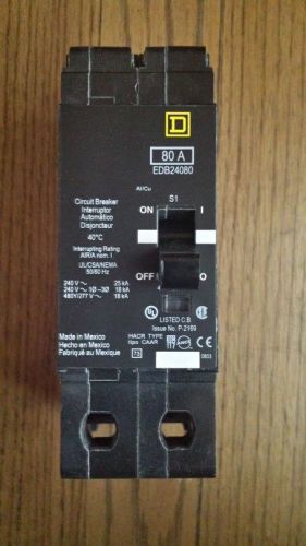 Square d edb-24080 80a circuit breaker 480v 277v 240v 2 pole 80 amp cb nib for sale